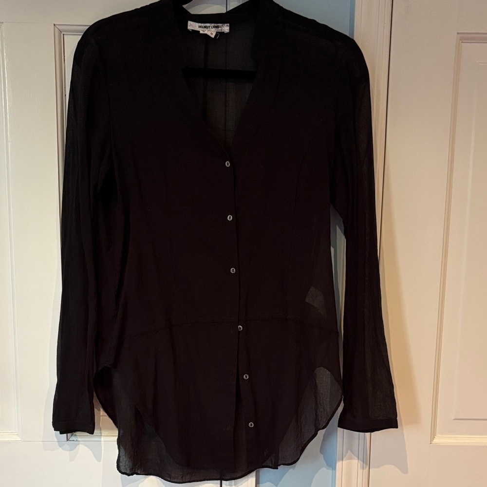 Helmut Lang Black Sheer Button-Up Blouse